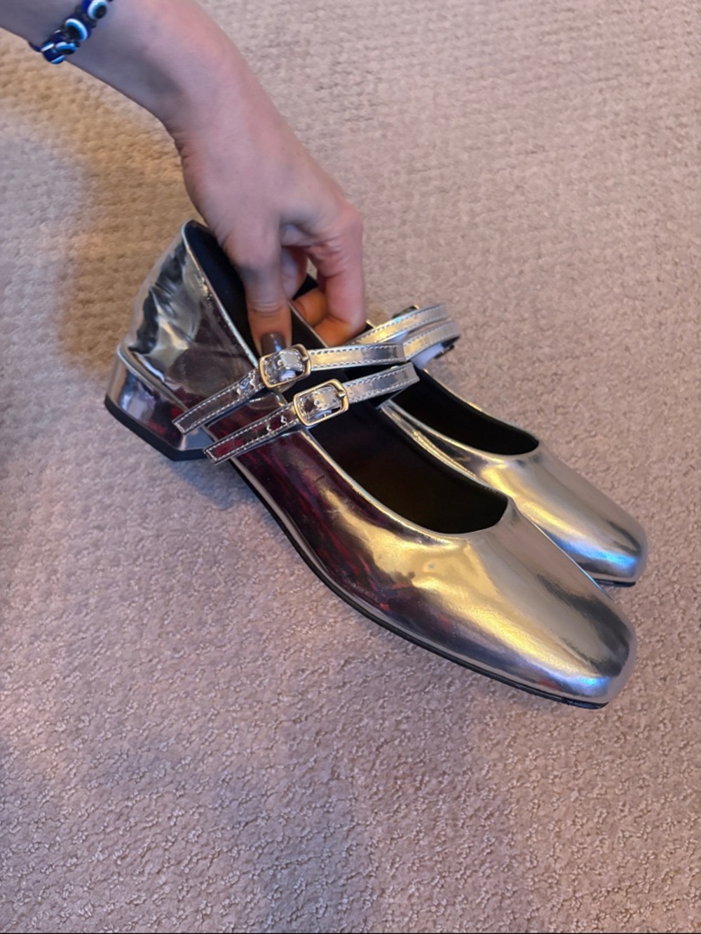Never worn. New. Women's Metallic Silver Mary Jane Flats - Picture 7 of 7